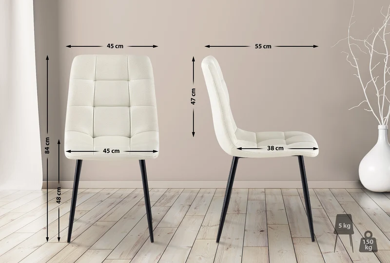 Lot de 4 chaises de salle à manger en tissu crème pieds métal noir design moderne et confortable CDS10411