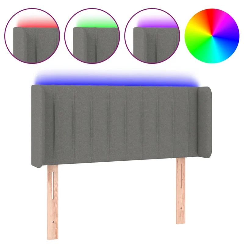 Tête de lit accessoire couchage chambre à coucher meuble à LED 103 x 16 x 78/88 cm tissu gris foncé TDL0201170