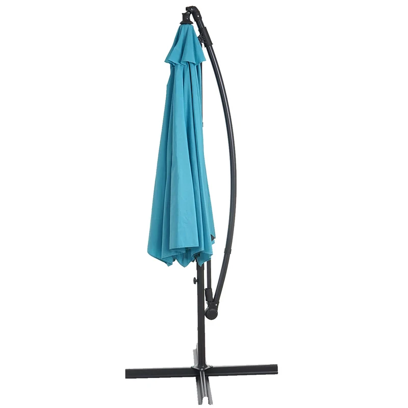 Parasol déporté protection solaire Ø 3m inclinable polyester/acier 11kg bleu sans support 04_0000949