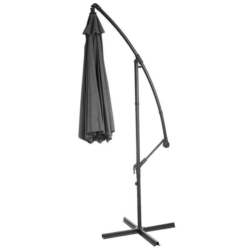 Parasol déporté protection solaire Ø 3m inclinable polyester/acier 11kg gris avec support 04_0000944