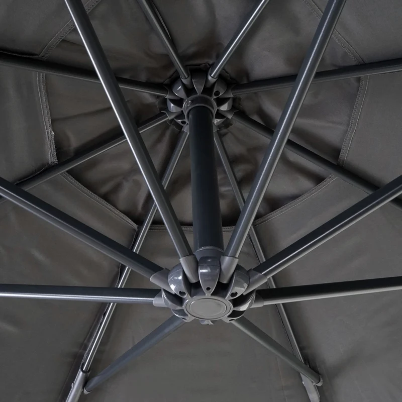 Parasol déporté protection solaire Ø 3m inclinable polyester/acier 11kg gris avec support 04_0000944
