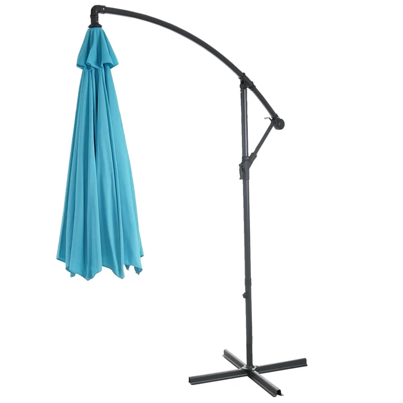 Parasol déporté protection solaire Ø 3m inclinable polyester/acier 11kg bleu avec support 04_0000940
