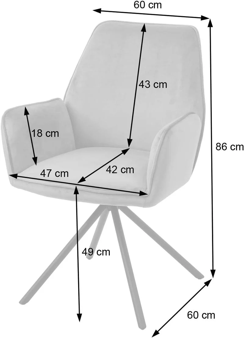 Chaise fauteuil rembourré salon bureau avec accoudoirs rotation 90° en velours gris pieds acier FAL04038