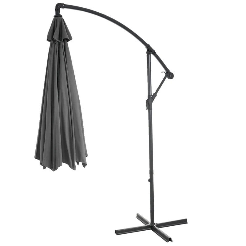 Parasol déporté protection solaire Ø 3m inclinable polyester/acier 11kg gris sans support 04_0000934