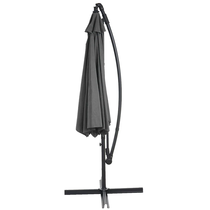 Parasol déporté protection solaire Ø 3m inclinable polyester/acier 11kg gris sans support 04_0000934
