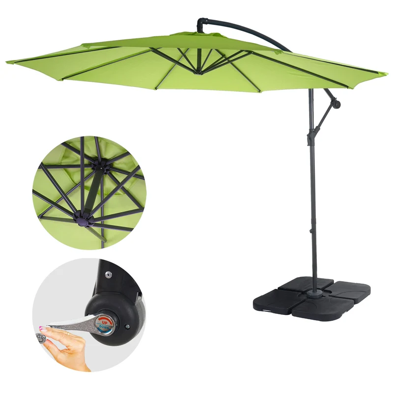 Parasol déporté protection solaire Ø 3m inclinable polyester/acier 11kg citron vert avec support 04_0000941