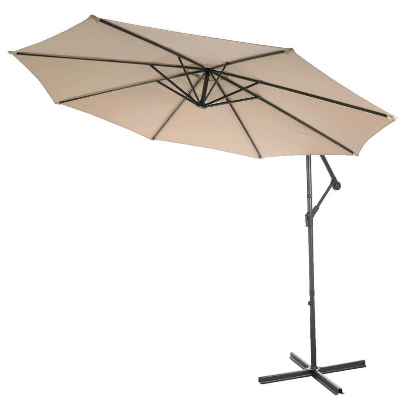 Parasol déporté protection solaire Ø 3m inclinable polyester/acier 11kg beige sable sans support 04_0000948
