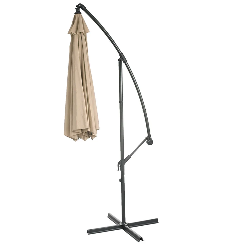 Parasol déporté protection solaire Ø 3m inclinable polyester/acier 11kg beige sable sans support 04_0000948