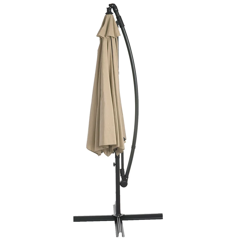 Parasol déporté protection solaire Ø 3m inclinable polyester/acier 11kg beige sable avec support 04_0000947
