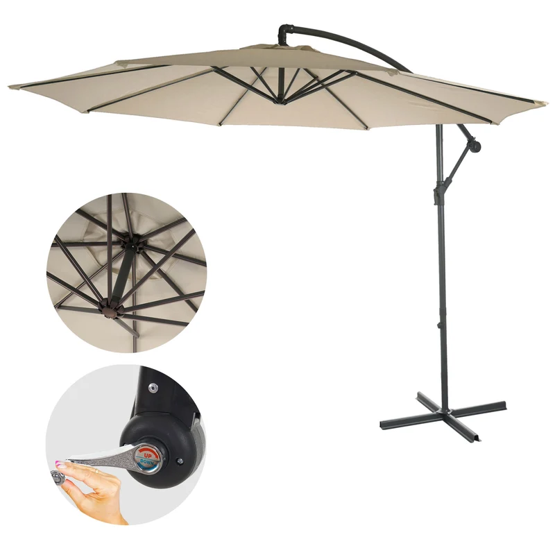 Parasol déporté protection solaire Ø 3m inclinable polyester/acier 11kg crème sans support 04_0000943