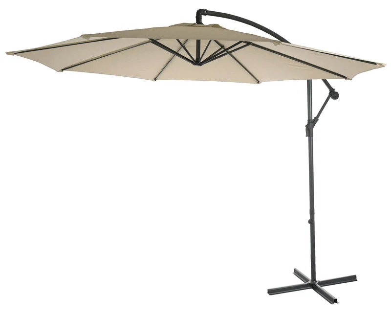 Parasol déporté protection solaire Ø 3m inclinable polyester/acier 11kg crème avec support 04_0000942