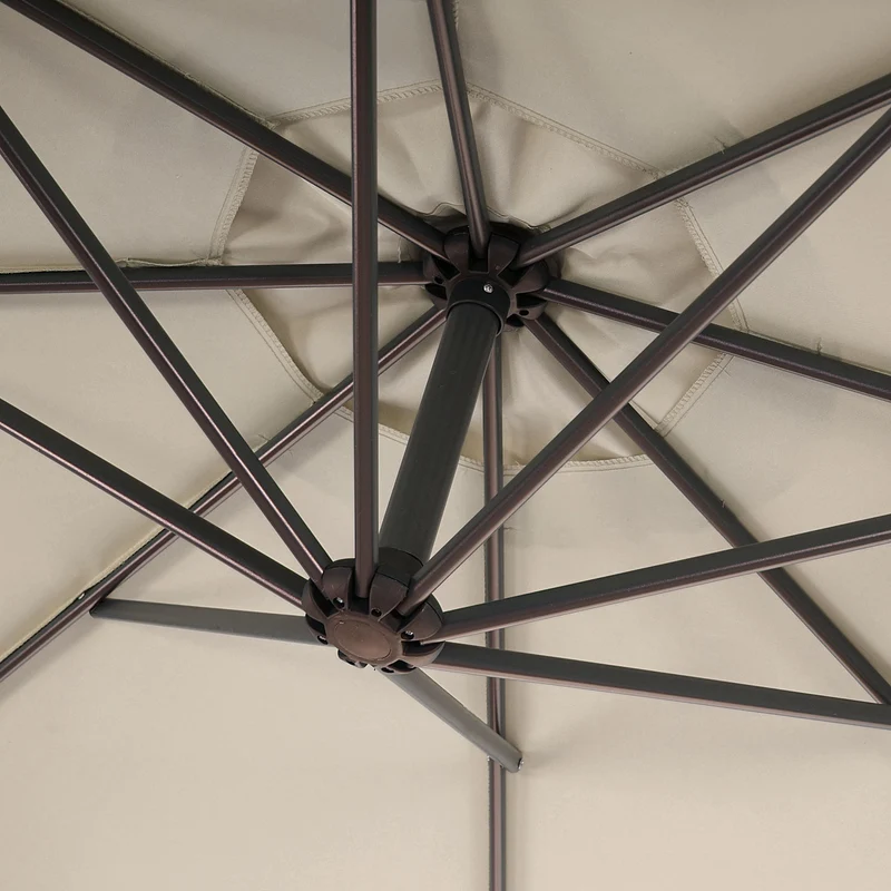 Parasol déporté protection solaire Ø 3m inclinable polyester/acier 11kg crème avec support 04_0000942
