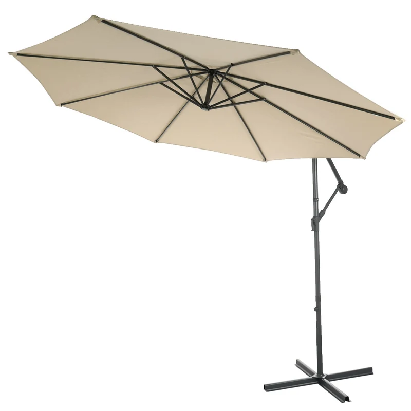 Parasol déporté protection solaire Ø 3m inclinable polyester/acier 11kg crème avec support 04_0000942
