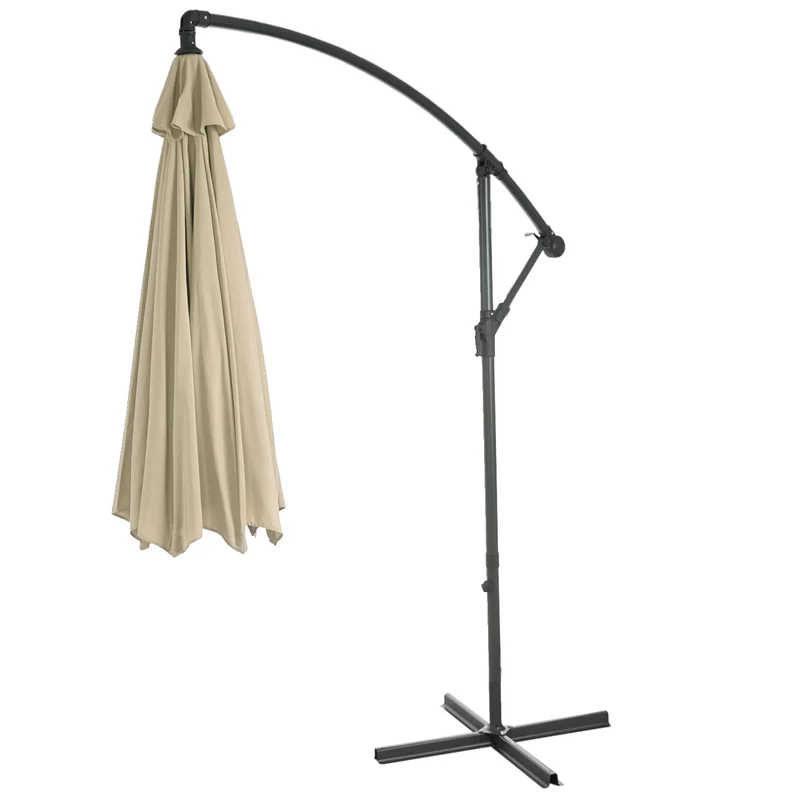 Parasol déporté protection solaire Ø 3m inclinable polyester/acier 11kg crème avec support 04_0000942