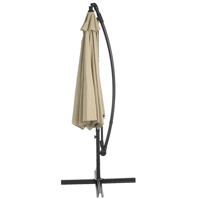 Parasol déporté protection solaire Ø 3m inclinable polyester/acier 11kg crème avec support 04_0000942