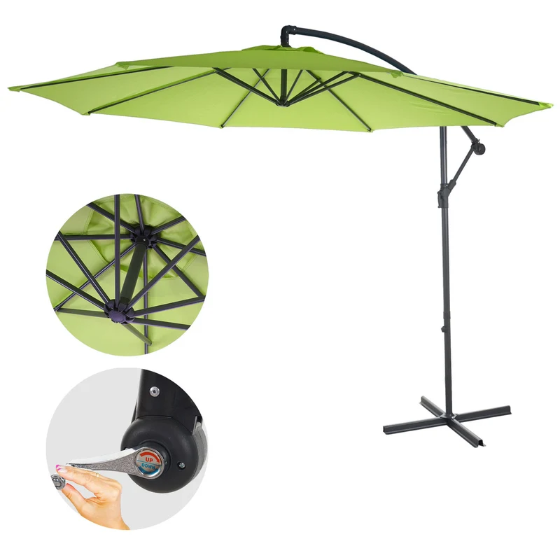 Parasol déporté protection solaire Ø 3m inclinable polyester/acier 11kg citron vert sans support 04_0000950