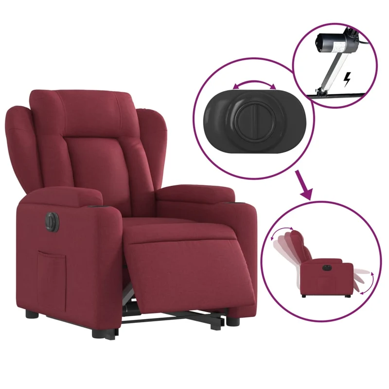 Fauteuil relax TV fonction de levage électrique très confortable en tissu rouge bordeaux DEC028535