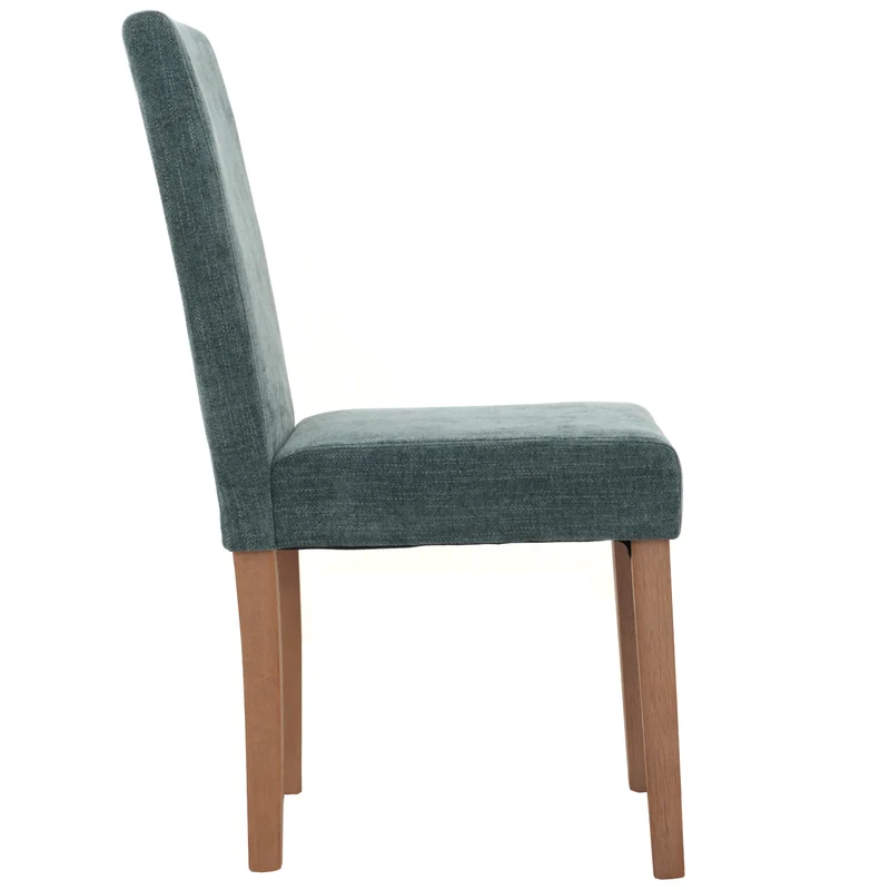 Lot de 2 chaises de salle à manger dossier haut en tissu chenille vert pieds en bois clairs 04_0007325