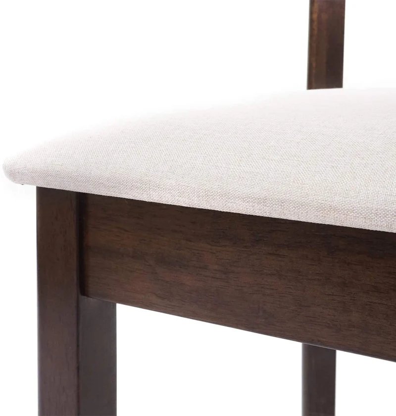 Lot de 2 chaises de salle à manger en bois massif marron foncé et assise en tissu crème CDS04465