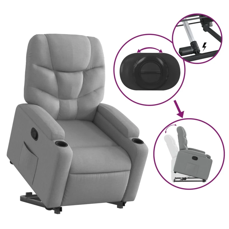 Fauteuil relax TV rembourrage confortable fonction de levage électrique en tissu gris clair DEC027899