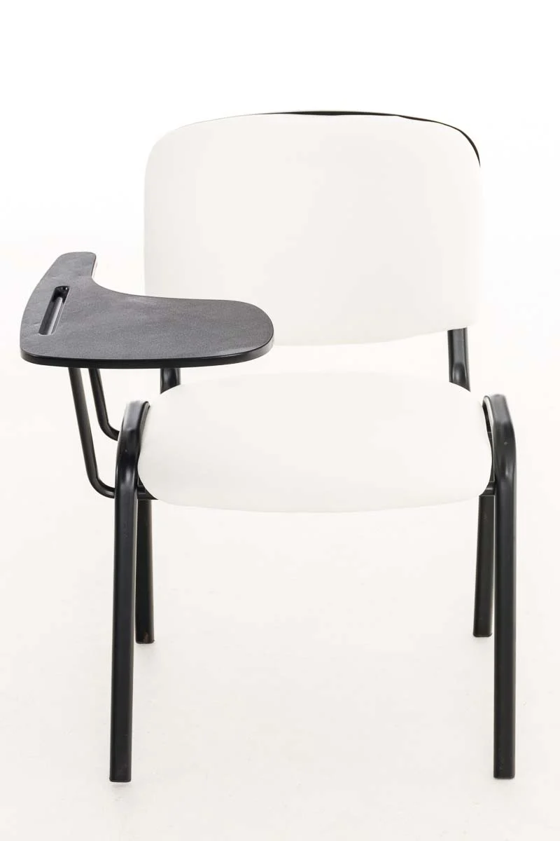 Chaise visiteur avec petite table rabattable pupitre en synthétique blanc support métal noir BUR10651