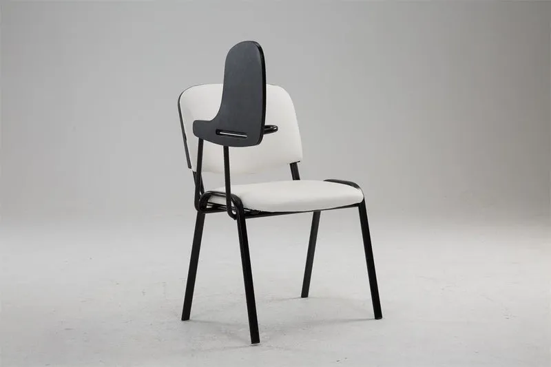Chaise visiteur avec petite table rabattable pupitre en synthétique blanc support métal noir BUR10651