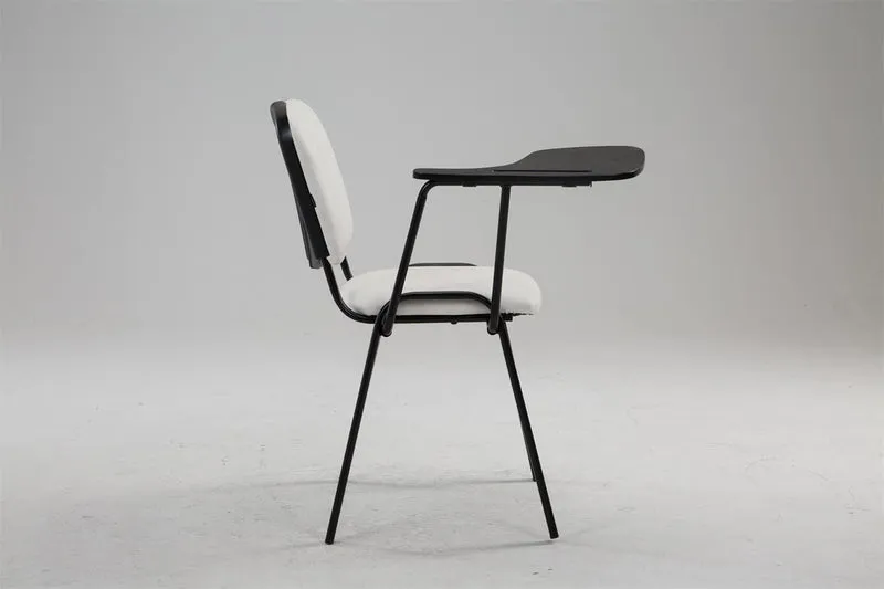 Chaise visiteur avec petite table rabattable pupitre en synthétique blanc support métal noir BUR10651