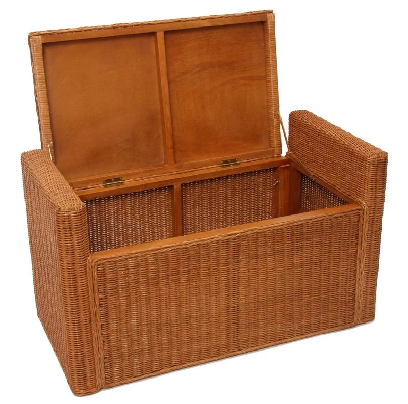 Banc banquette / coffre de rangement en rotin couleur miel BAN04016