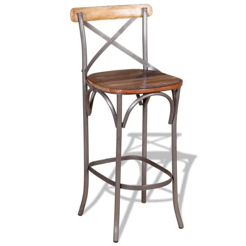 Tabouret de bar x1 chaise haute design rustique en bois de récupération multicolore DEC029457