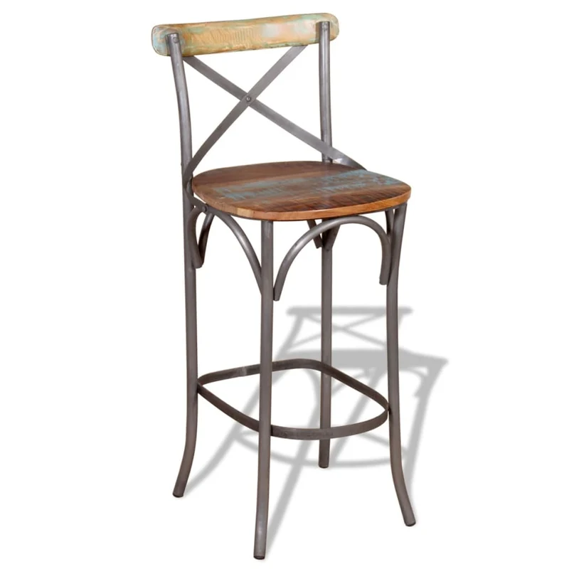 Tabouret de bar x1 chaise haute design rustique en bois de récupération multicolore DEC029457