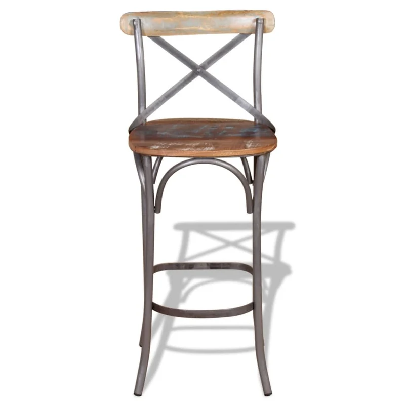 Tabouret de bar x1 chaise haute design rustique en bois de récupération multicolore DEC029457