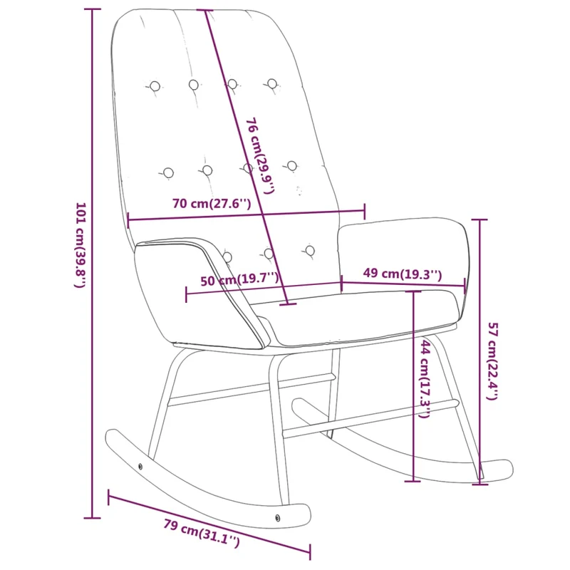 Fauteuil à bascule d'allaitement rembourré relax pour salon en tissu jaune moutarde capitonné DEC029007