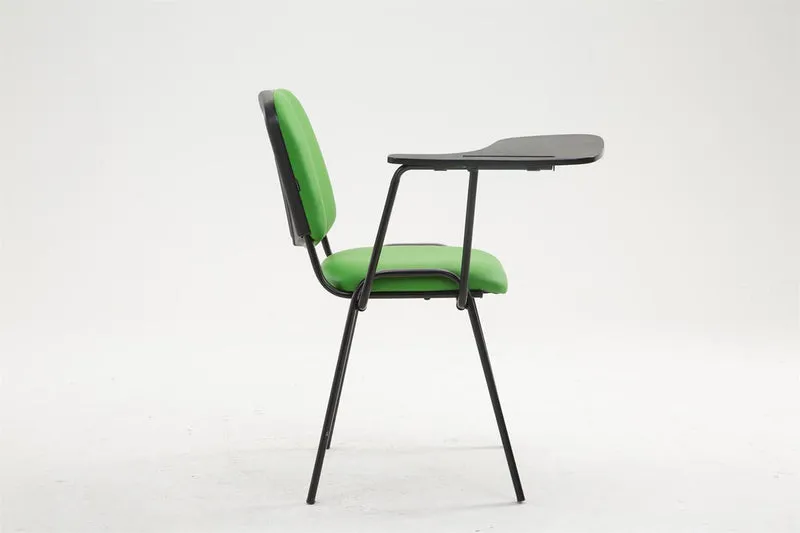 Chaise visiteur avec petite table rabattable pupitre en synthétique vert support métal noir BUR10654