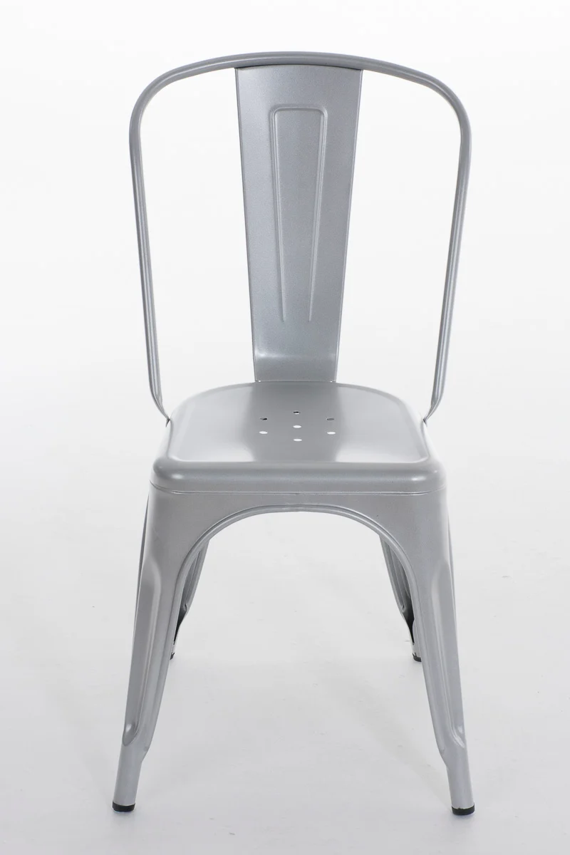 Chaise de salle à manger cusine design industriel empilable en métal argenté 10_0001344