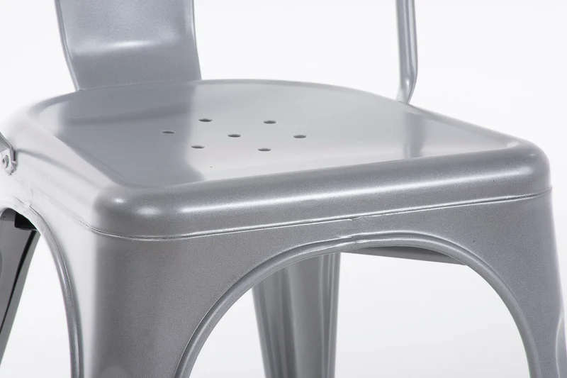Chaise de salle à manger cusine design industriel empilable en métal argenté 10_0001344
