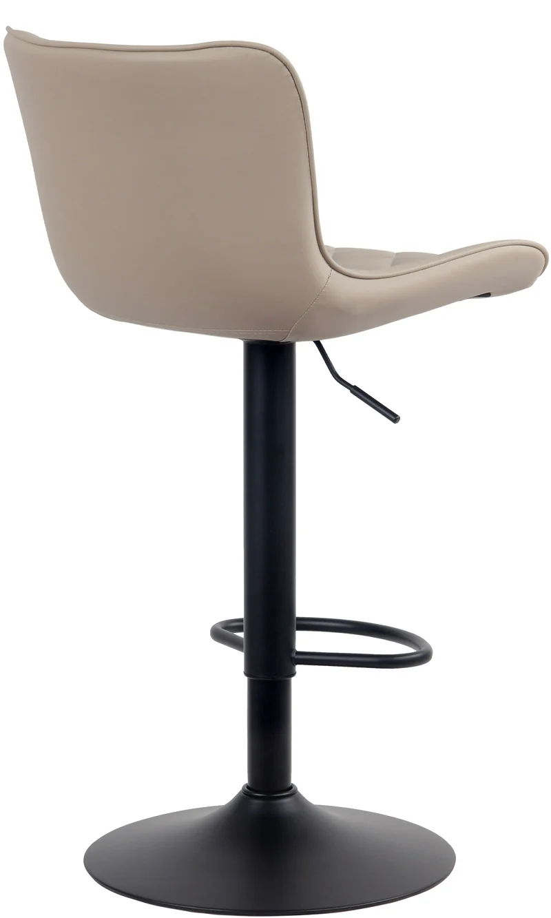 Tabouret de bar x1 coutures décoratives pied trompette hauteur réglable en métal noir assise en PVC crème 10_0004857