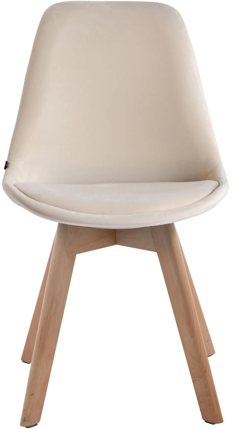 Chaise de salle à manger x1 design scandinave en velours crème et piètement à 4 pieds en bois clair 10_0003279