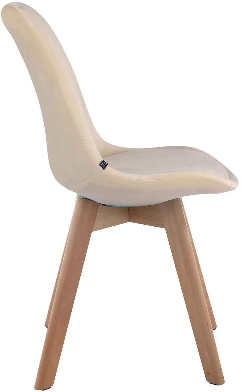 Chaise de salle à manger x1 design scandinave en velours crème et piètement à 4 pieds en bois clair 10_0003279