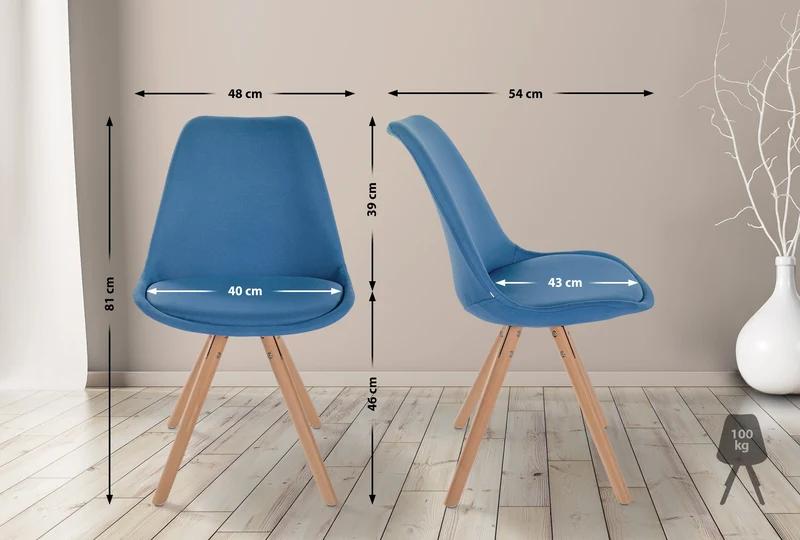 Chaise de salle à manger x1 style scandinave en tissu bleu pieds en bois clair 10_0001478