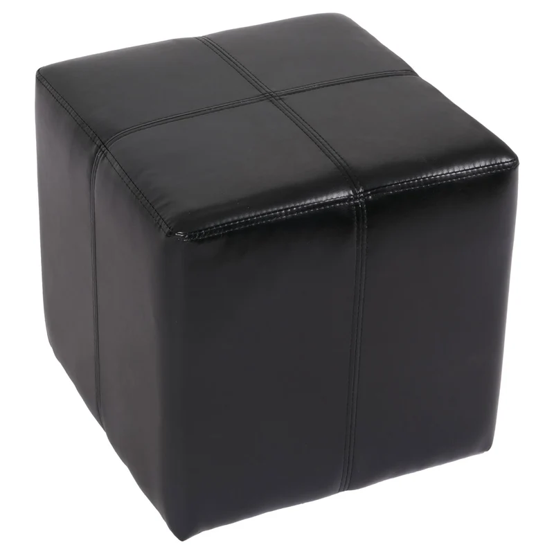 Pouf cube assise repose pieds 36 cm multifonction design moderne robuste noir cuir et simili cuir 04_0008578