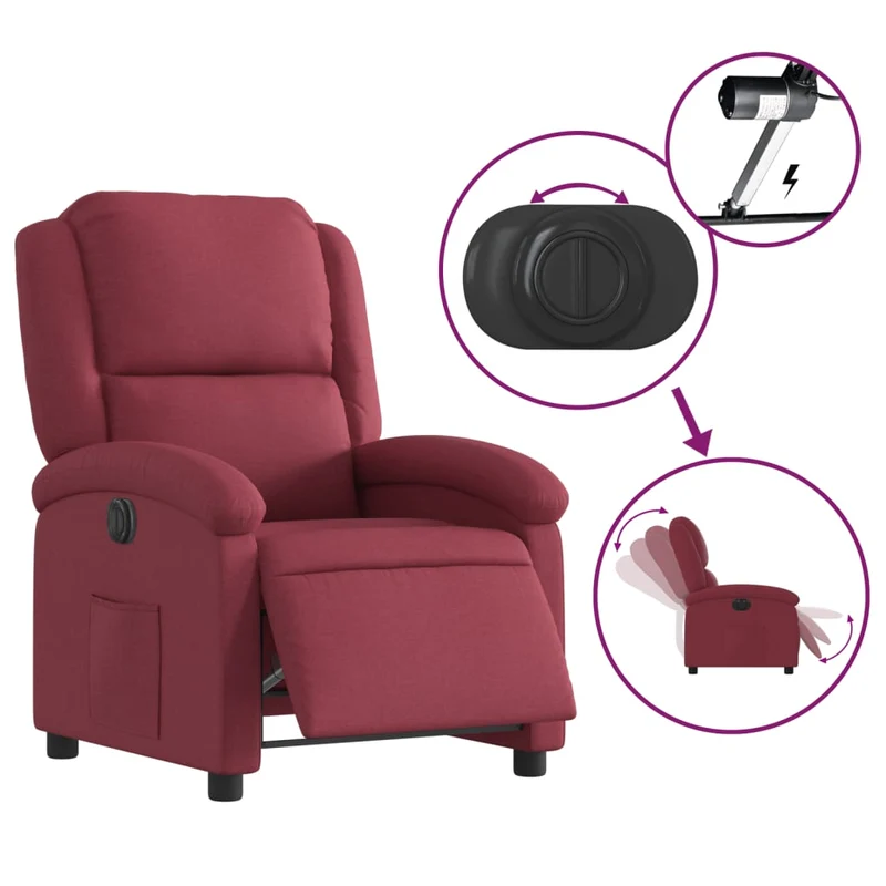 Fauteuil relax TV fonction d'inclinaison électrique très confortable en tissu rouge bordeaux DEC028528