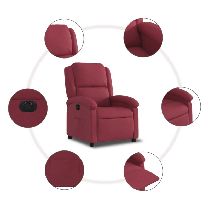 Fauteuil relax TV fonction d'inclinaison électrique très confortable en tissu rouge bordeaux DEC028528