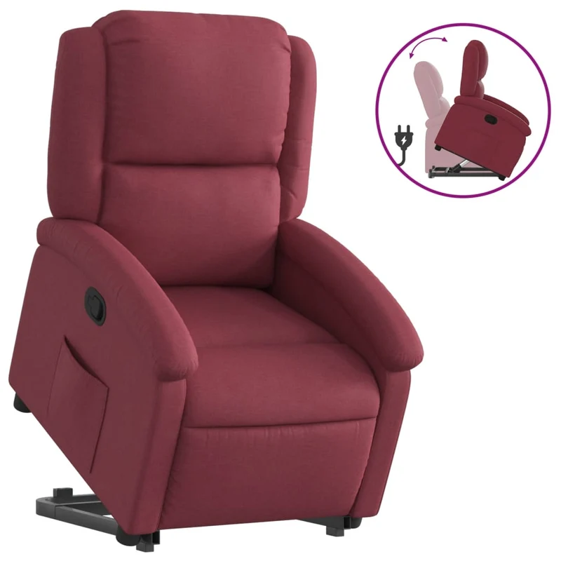 Fauteuil relax TV rembourrage confortable levage électrique en tissu rouge bordeaux DEC028160