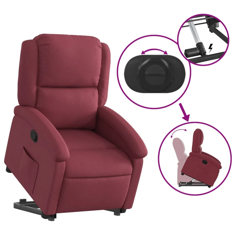 Fauteuil relax TV rembourrage confortable levage électrique en tissu rouge bordeaux DEC028160