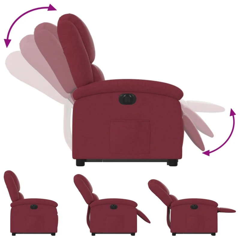 Fauteuil relax TV fonction de levage électrique très confortable en tissu rouge bordeaux DEC028540