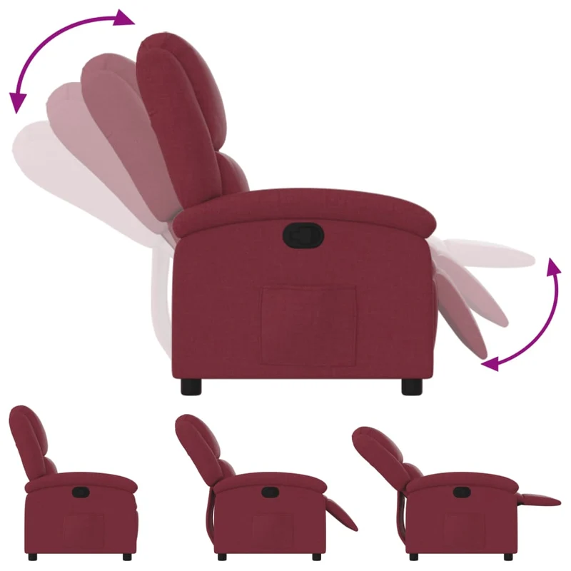 Fauteuil relax TV rembourrage confortable fonction d'inclinaison manuelle en tissu rouge bordeaux DEC028147