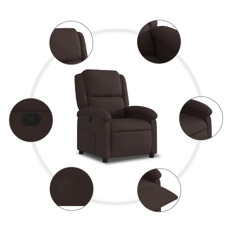 Fauteuil relax TV rembourrage confortable fonction d'inclinaison manuelle en tissu marron foncé DEC028008