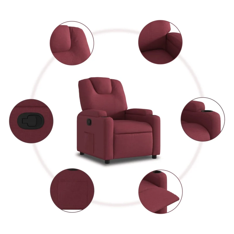 Fauteuil relax TV rembourrage confortable en tissu rouge bordeaux DEC028155