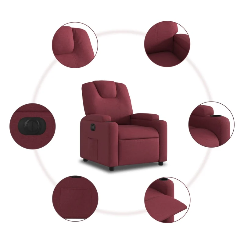 Fauteuil relax TV fonction de levage électrique très confortable en tissu rouge bordeaux DEC028544