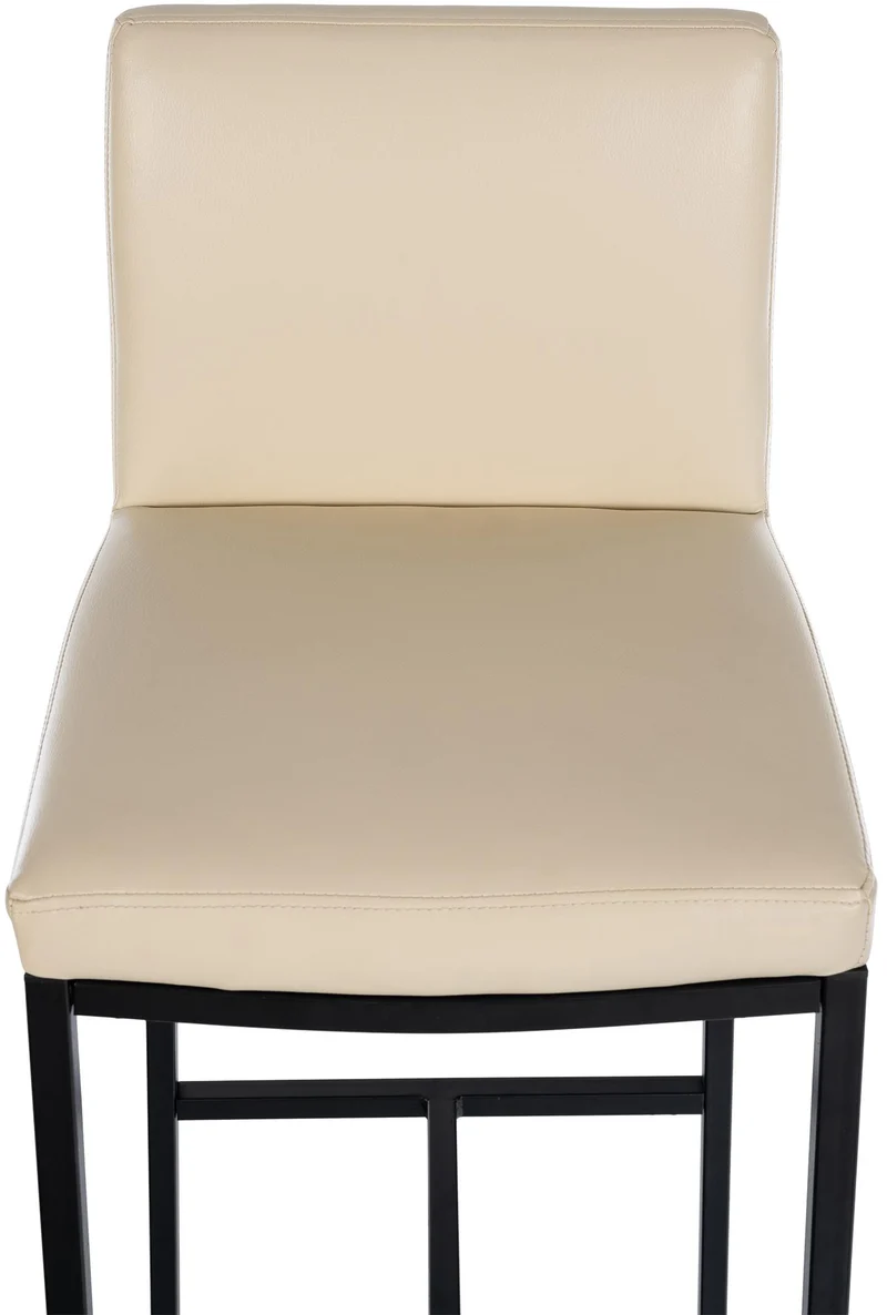 Lot de 2 tabourets de bar design épuré et contemporain en PVC crème cadre à quatre pieds en métal noir 10_0006416